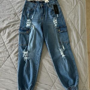 NWT American Bazi Los Angeles Baggy Denim Blue Jogger Medium $45